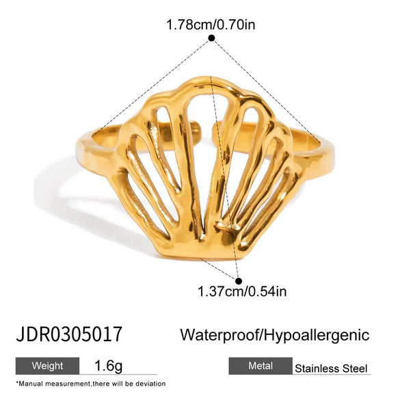 Wholesale Jewelry Stainless Steel Ocean Style Geometric Starfish Coral Joint Open Ring For Women Electroplated