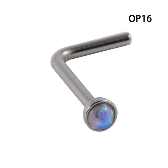 Wholesale Jewelry Stainless Steel Opal Nose Ring Lshaped Sshaped Electroplated