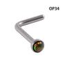 Wholesale Jewelry Stainless Steel Opal Nose Ring Lshaped Sshaped Electroplated