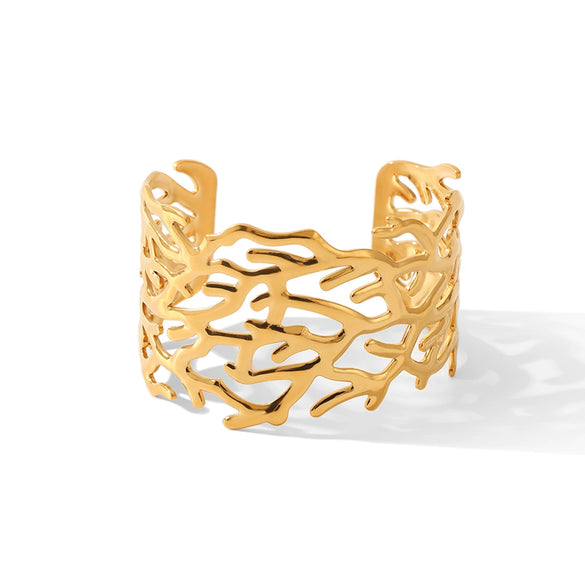 Wholesale Jewelry Stainless Steel Open Bracelet With Plant Flowers Style And Electroplating Treatment