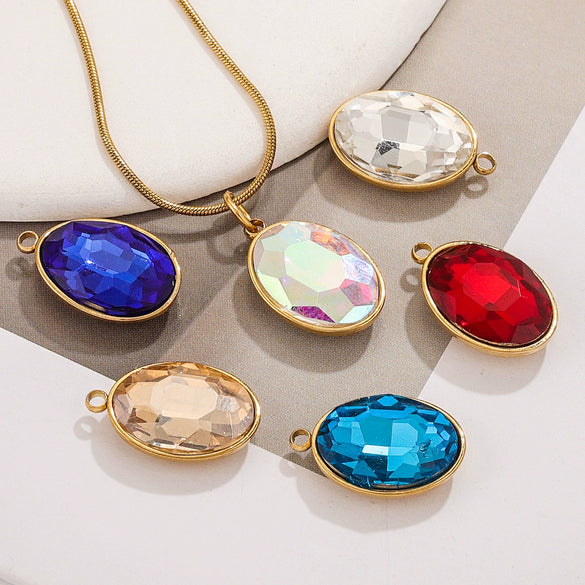 Wholesale Jewelry Stainless Steel Oval Round Fivepointed Star Dropshaped Love Crystal Glass Pendant Earrings Necklace Handmade Electroplating
