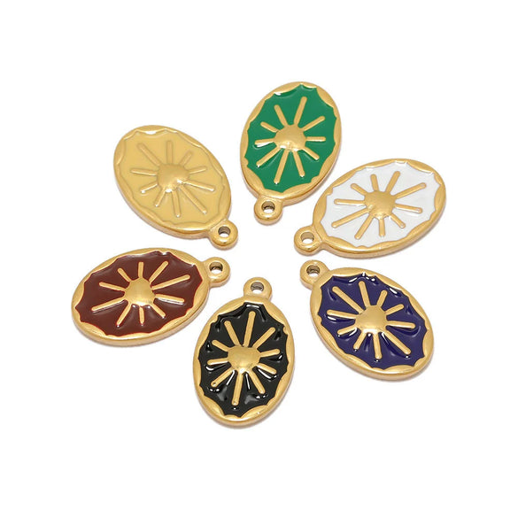 Wholesale Jewelry Stainless Steel Oval Tag Oil Dripping Sun Pendant Diy Necklace Accessories