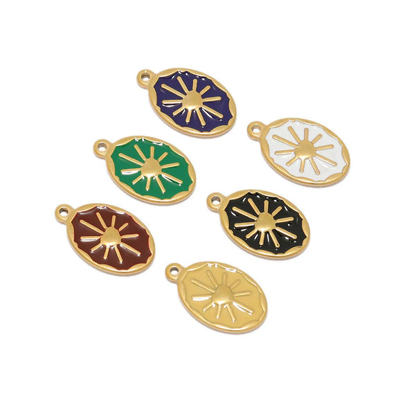 Wholesale Jewelry Stainless Steel Oval Tag Oil Dripping Sun Pendant Diy Necklace Accessories