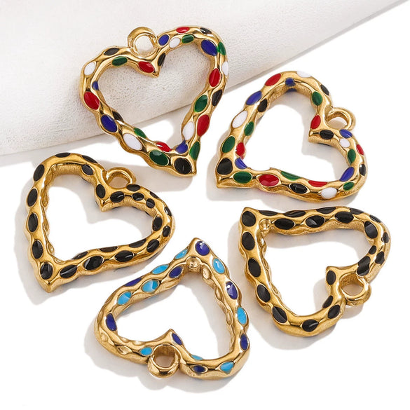 Wholesale Jewelry Stainless Steel Peach Heart Dripping Oil Pendant Necklace