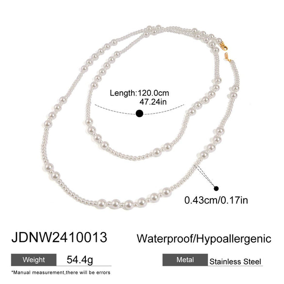 Wholesale Jewelry Stainless Steel Pearl Beaded Sweater Chain Necklace With Geometric Style And Electroplating Treatment