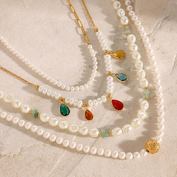 Wholesale Jewelry Stainless Steel Pearl Geometric Electroplating Minimalist Women's Necklace