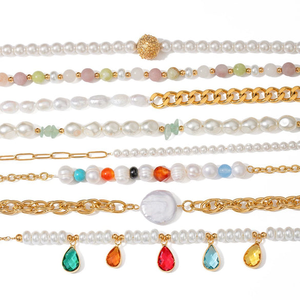 Wholesale Jewelry Stainless Steel Pearl Geometric Electroplating Minimalist Women's Necklace