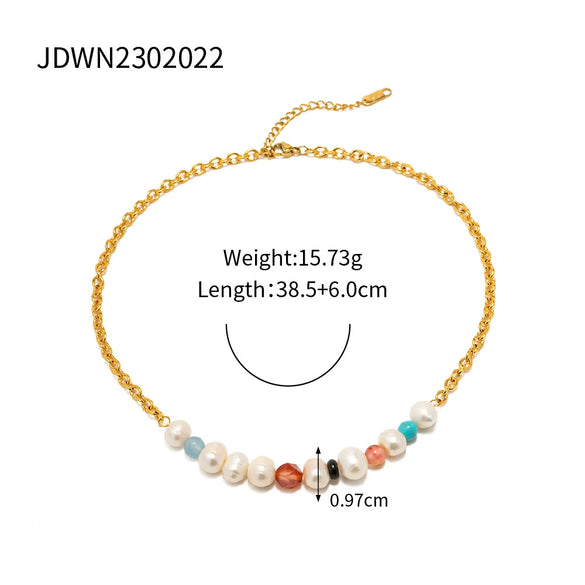 Wholesale Jewelry Stainless Steel Pearl Geometric Electroplating Minimalist Women's Necklace