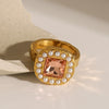 Wholesale Jewelry Stainless Steel Pearl Geometric Ring Electroplated