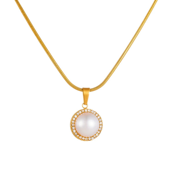 Wholesale Jewelry Stainless Steel Pearl Inlay Geometric Fashion Retro Earrings And Necklace Set