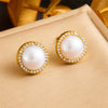 Wholesale Jewelry Stainless Steel Pearl Inlay Geometric Fashion Retro Earrings And Necklace Set