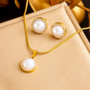 Wholesale Jewelry Stainless Steel Pearl Inlay Geometric Fashion Retro Earrings And Necklace Set