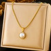 Wholesale Jewelry Stainless Steel Pearl Inlay Geometric Fashion Retro Earrings And Necklace Set
