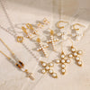 Wholesale Jewelry Stainless Steel Pearl Necklace And Cross Earrings With Geometric Design Electroplated For Women