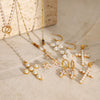 Wholesale Jewelry Stainless Steel Pearl Necklace And Cross Earrings With Geometric Design Electroplated For Women