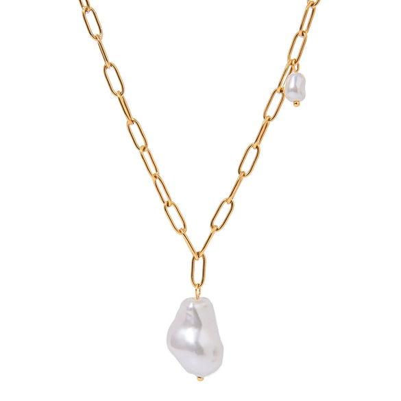 Wholesale Jewelry Stainless Steel Pearl Pendant Necklace Baroque Style 18K Gold Plated Electroplated Specialshaped
