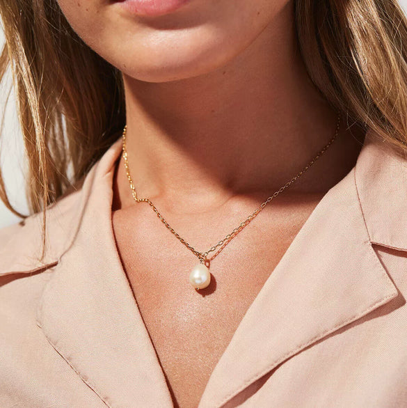 Wholesale Jewelry Stainless Steel Pearl Pendant Necklace 18K Gold Plated For Women