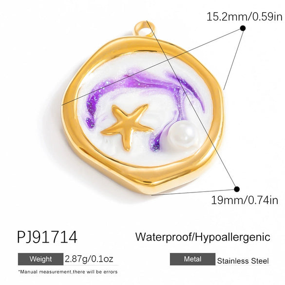 Wholesale Jewelry Stainless Steel Pearl Shell Pendant Handmade With Starfish Shell Patterns Dripping Oil Style