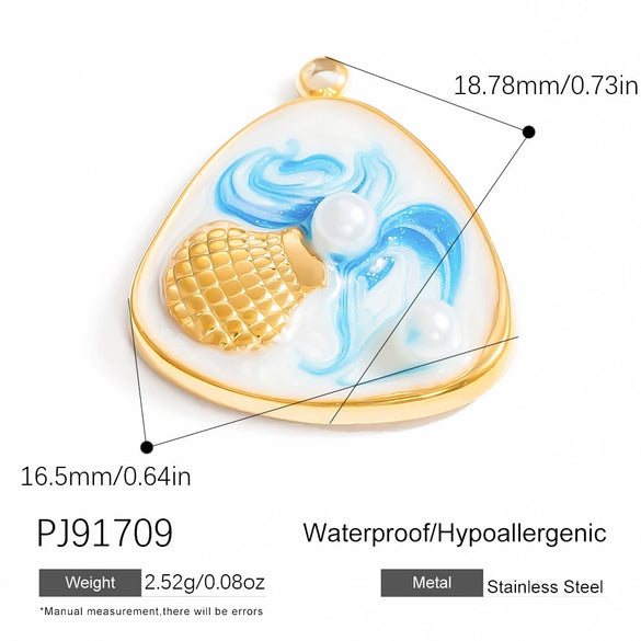 Wholesale Jewelry Stainless Steel Pearl Shell Pendant Handmade With Starfish Shell Patterns Dripping Oil Style