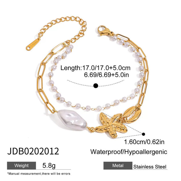 Wholesale Jewelry Stainless Steel Pearl Starfish Conch Rib Shell Pendant Bracelet Electroplated Geometric Light Luxury Minimalist Style For Women