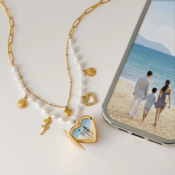 Wholesale Jewelry Stainless Steel Pearl Sunflower Necklace Electroplated