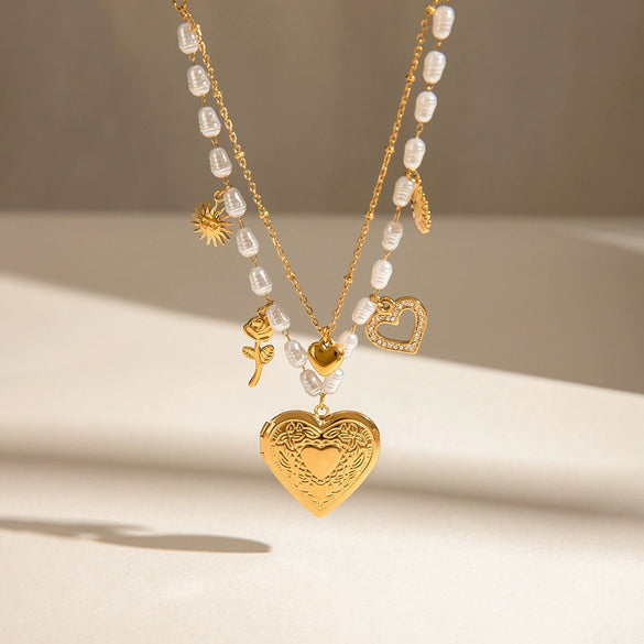 Wholesale Jewelry Stainless Steel Pearl Sunflower Necklace Electroplated