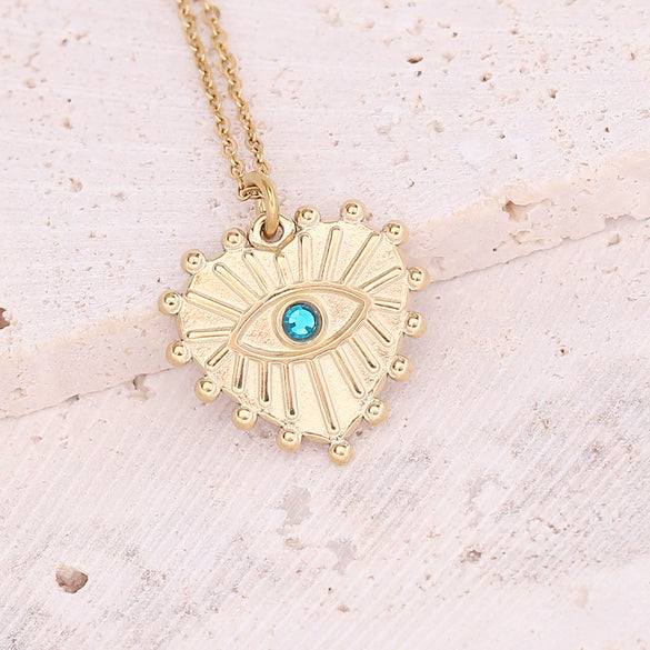 Wholesale Jewelry Stainless Steel Pendant Necklace With Drop Oil Eyes And Cross Moon Design Electroplated