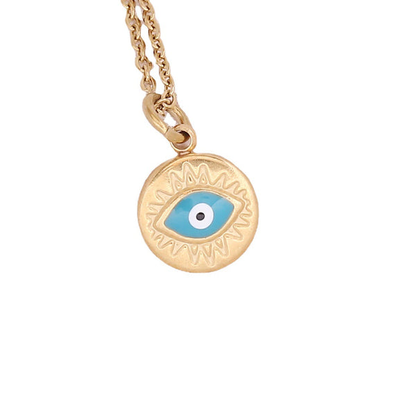 Wholesale Jewelry Stainless Steel Pendant Necklace With Drop Oil Eyes And Cross Moon Design Electroplated