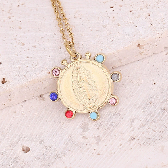 Wholesale Jewelry Stainless Steel Pendant Necklace With Drop Oil Eyes And Cross Moon Design Electroplated