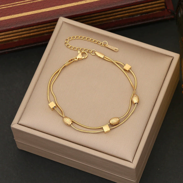 Wholesale Jewelry Stainless Steel Personality Bead Chain Bracelet Electroplated