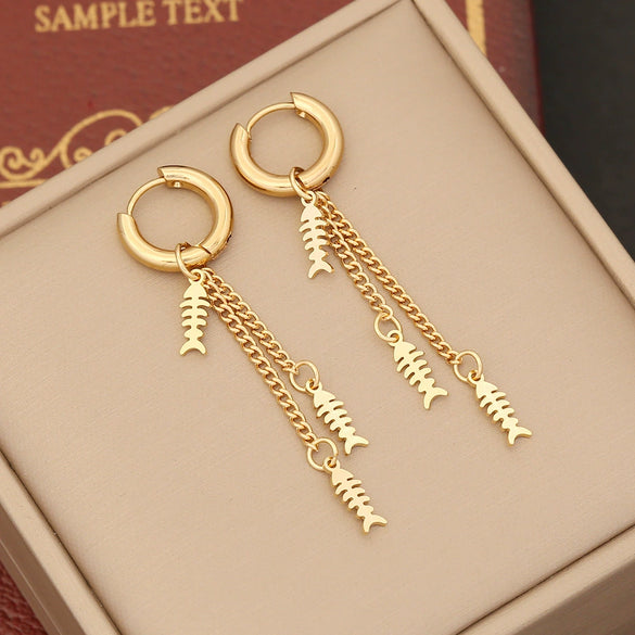 Wholesale Jewelry Stainless Steel Personality Insects And Butterfly Shaped Long Tassel Earrings With Electroplating