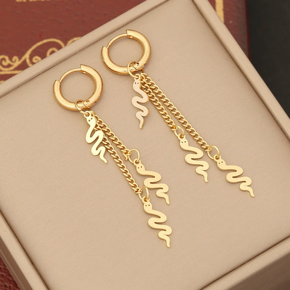 Wholesale Jewelry Stainless Steel Personality Insects And Butterfly Shaped Long Tassel Earrings With Electroplating