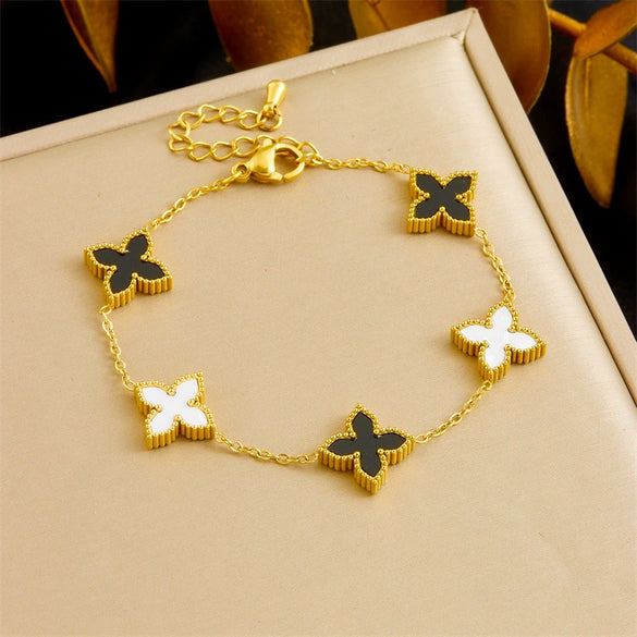 Wholesale Jewelry Stainless Steel Plants And Flowers Doublesided Necklace And Bracelet Electroplating