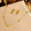 Wholesale Jewelry Stainless Steel Plants And Flowers Pattern Electroplating Round Hollow Necklace Earrings Bracelet Set For Women