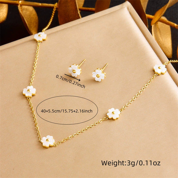 Wholesale Jewelry Stainless Steel Plants And Flowers Style Electroplating Bracelet Earrings Necklace Set