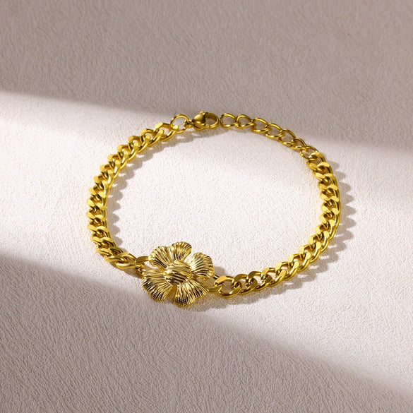 Wholesale Jewelry Stainless Steel Plants And Flowers Style Grinding Chain Electroplated Bracelet Necklace For Women