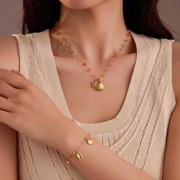 Wholesale Jewelry Stainless Steel Plated 18K Gold Shell Starfish Pendant Necklace Bracelet For Women