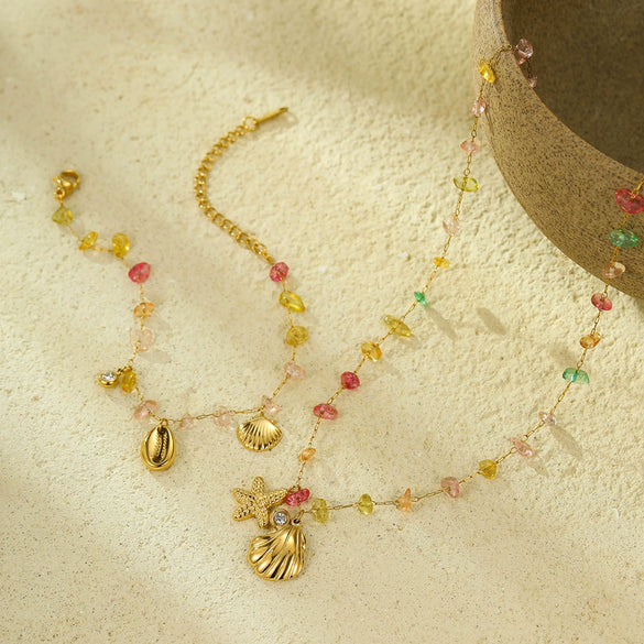 Wholesale Jewelry Stainless Steel Plated 18K Gold Shell Starfish Pendant Necklace Bracelet For Women