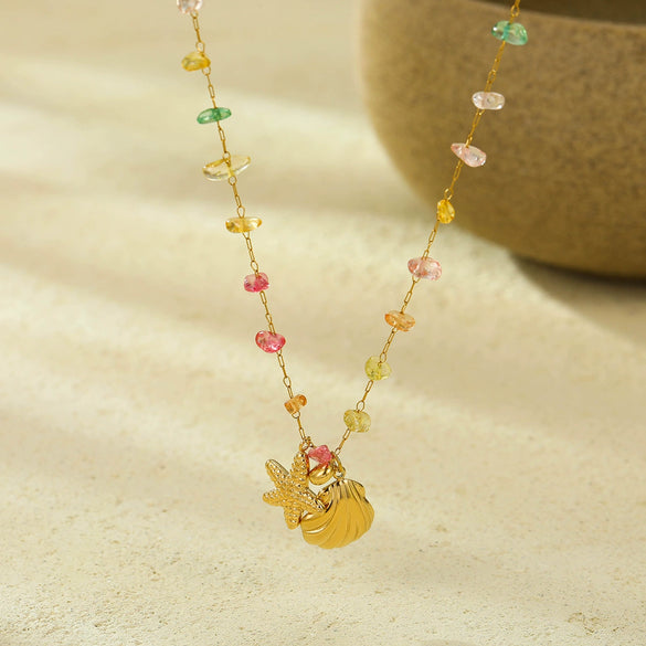 Wholesale Jewelry Stainless Steel Plated 18K Gold Shell Starfish Pendant Necklace Bracelet For Women