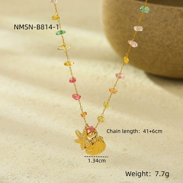 Wholesale Jewelry Stainless Steel Plated 18K Gold Shell Starfish Pendant Necklace Bracelet For Women