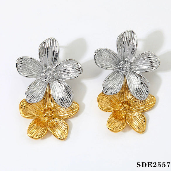 Wholesale Jewelry Stainless Steel Pleated Flower Electroplating Women