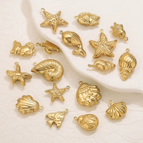 Wholesale Jewelry Stainless Steel Pvd Gold Plated Hollow Ocean Shell Pendant Conch Turtle Animal Shape Bracelet Accessories Charm
