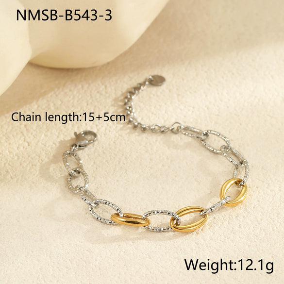 Wholesale Jewelry Stainless Steel Real Gold Geometric Fashion Color Matching Chain Bracelet Necklace