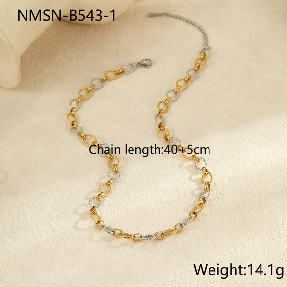 Wholesale Jewelry Stainless Steel Real Gold Geometric Fashion Color Matching Chain Bracelet Necklace