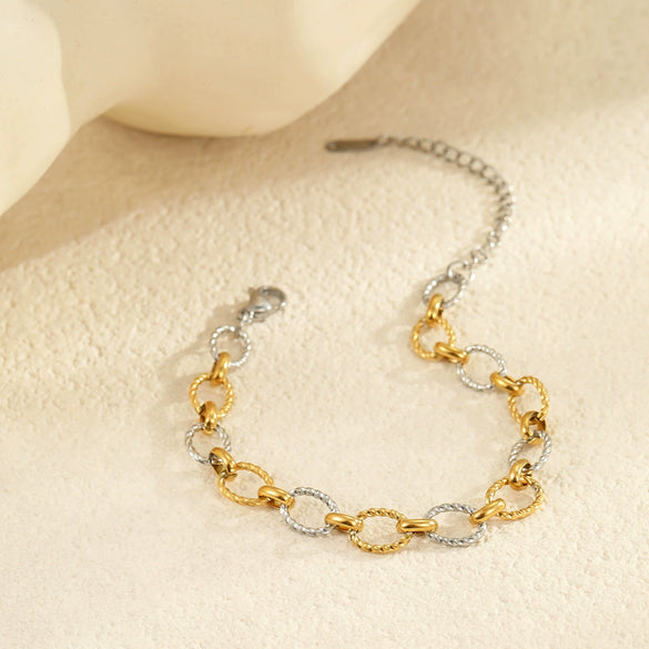 Wholesale Jewelry Stainless Steel Real Gold Geometric Fashion Color Matching Chain Bracelet Necklace