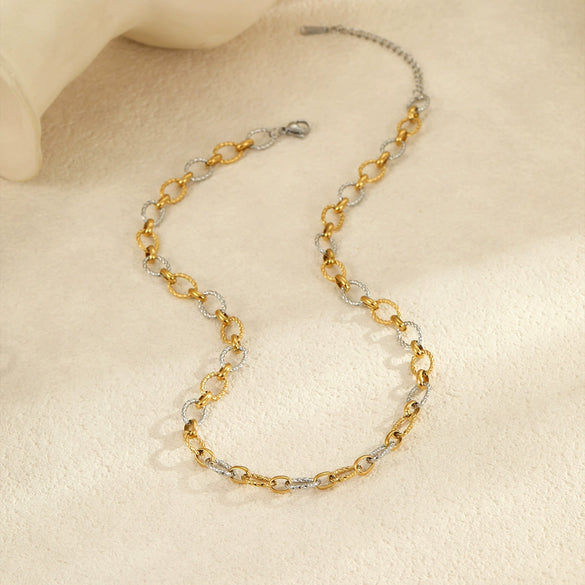 Wholesale Jewelry Stainless Steel Real Gold Geometric Fashion Color Matching Chain Bracelet Necklace
