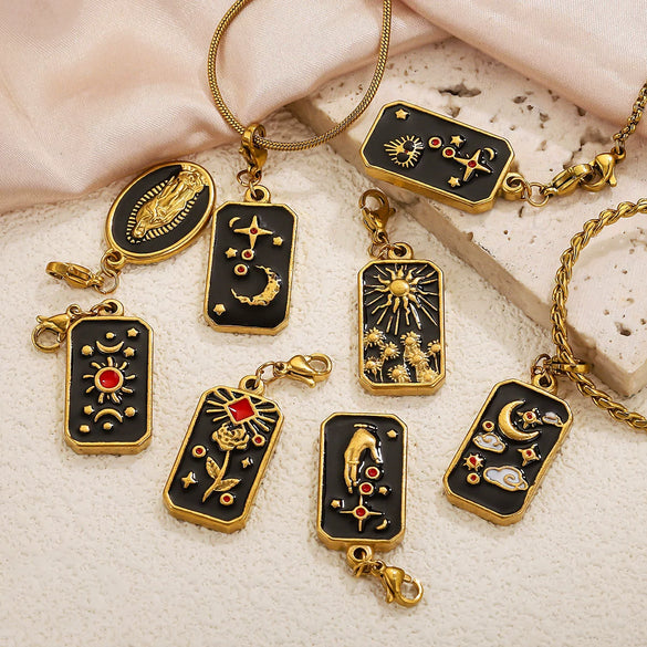 Wholesale Jewelry Stainless Steel Rectangular Tarot Star Band Lobster Buckle With Enamel And Totem Pattern Electroplating Treatment