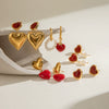 Wholesale Jewelry Stainless Steel Red Agate Oil Drop Resin Love Pendant Earrings Geometric Electroplated