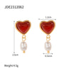 Wholesale Jewelry Stainless Steel Red Agate Oil Drop Resin Love Pendant Earrings Geometric Electroplated