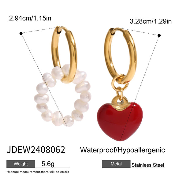 Wholesale Jewelry Stainless Steel Red Agate Oil Drop Resin Love Pendant Earrings Geometric Electroplated
